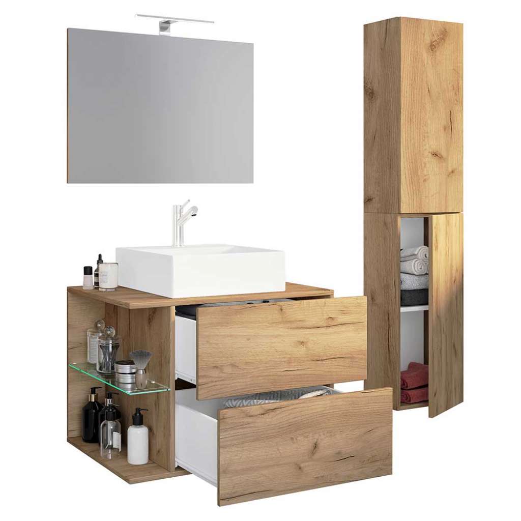 Badezimmermöbelset mit Spiegel und Waschbecken die Wandmontage (dreiteilig)