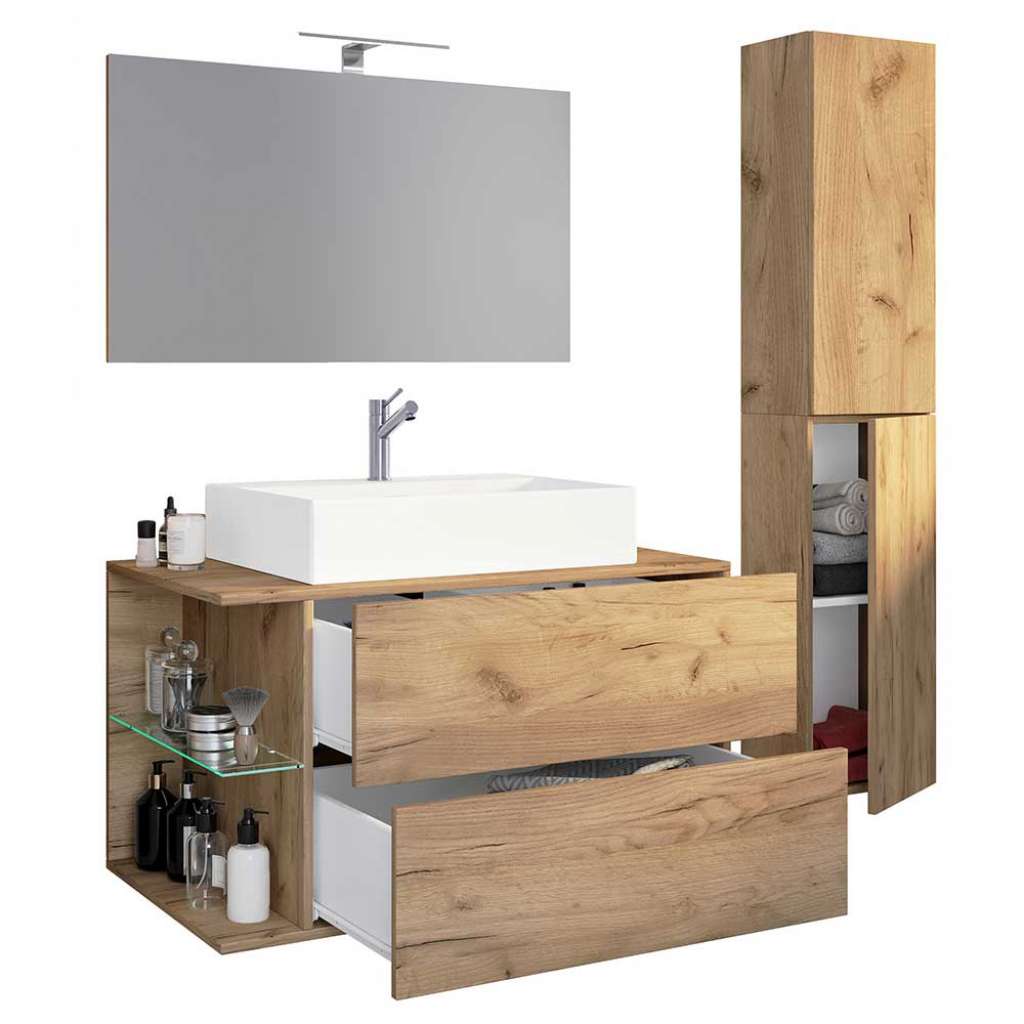 Badmöbel mit Waschbecken für die Wandmontage 151 cm hoch (dreiteilig)