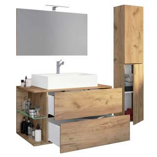 Badmöbel mit Waschbecken für die Wandmontage 151 cm hoch (dreiteilig)