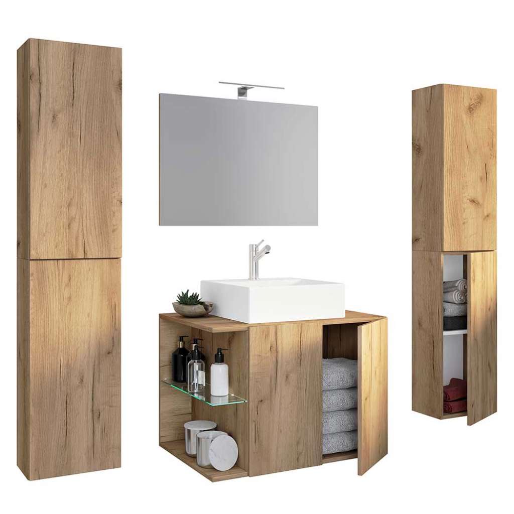 Badmöbelkomplettset mit Becken in modernem Design 151 cm hoch (vierteilig)