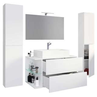 Badmöbel Set modern weiss für die Wandmontage LED Beleuchtung (vierteilig)