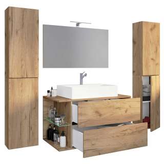 Badmöbel Set vierteilig Holzoptik in Wildeiche Honigfarben 52 cm tief (vierteilig)