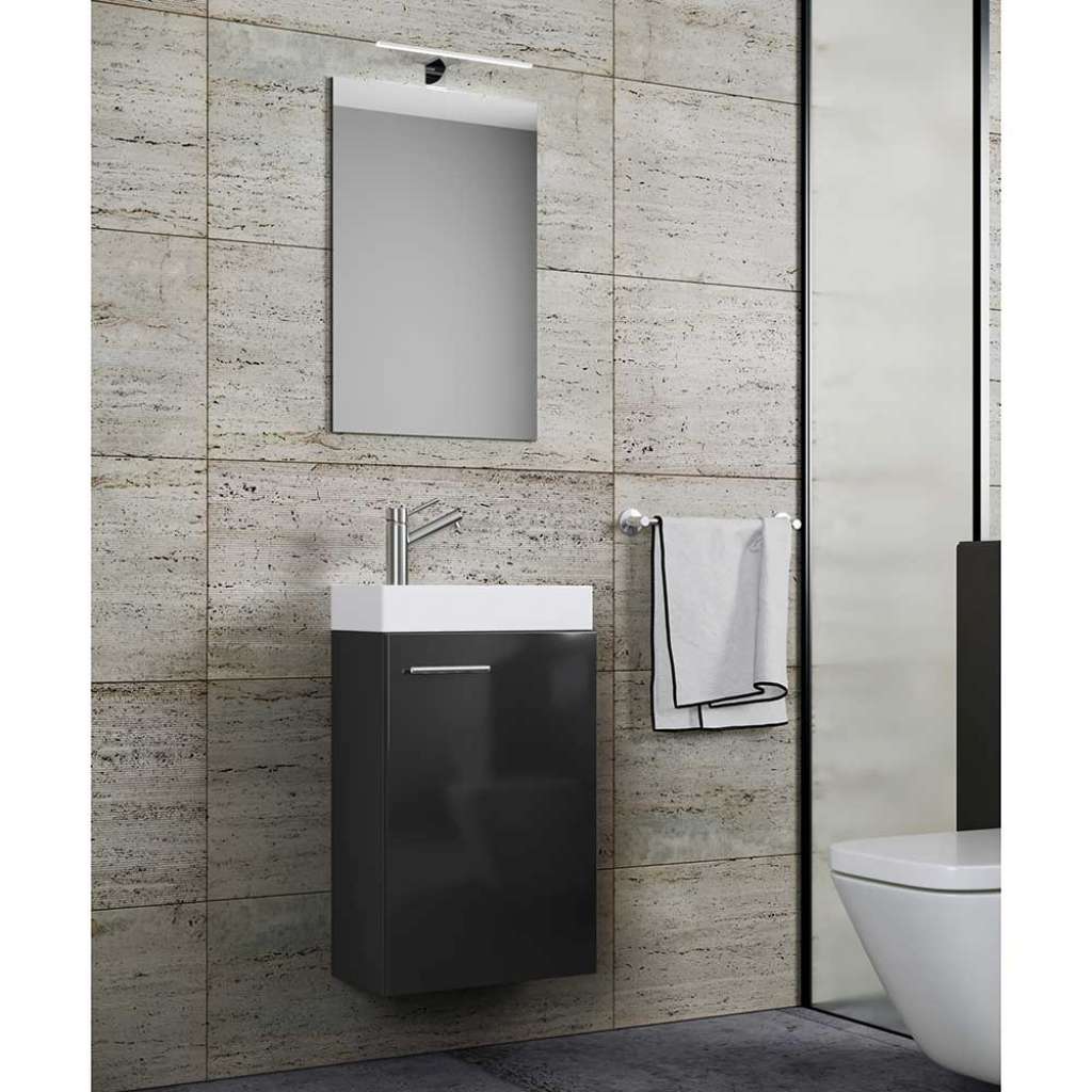 Bad Set Gäste WC schwarz für die Wandmontage 41 cm breit (zweiteilig)
