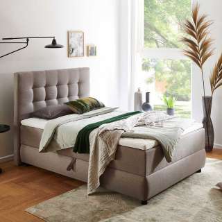 Box Singlebett Hellbraun Stoff in modernem Design 124 cm hoch