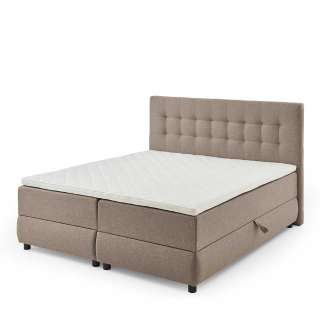 Box Doppelbett Hellbraun Stoff in modernem Design mit Bettkasten
