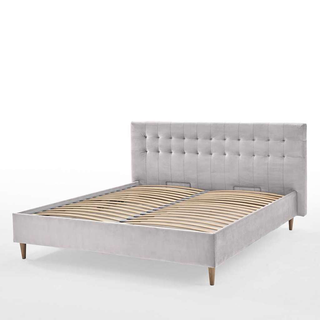 Stoffbett Hellgrau Samt in modernem Design mit Bettkasten