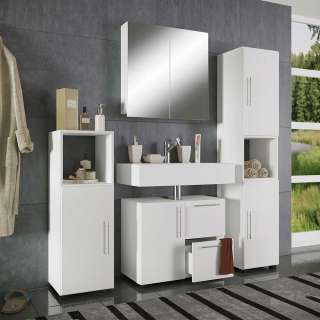 Badmöbel weiß Melamin 160 cm hoch modernem Design (vierteilig)
