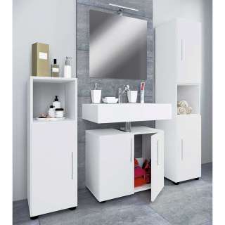 Badmöbel Set schlicht weiss melaminbeschichtet 160 cm hoch (vierteilig)