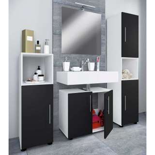 Badmöbelset modernes Design in Weiß Schwarz (vierteilig)