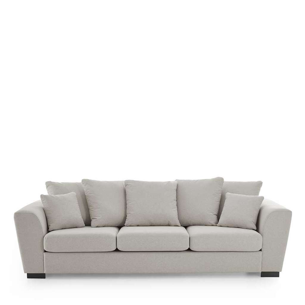 3 Sitzer Couch Beige aus Webstoff Vierfußgestell aus Holz