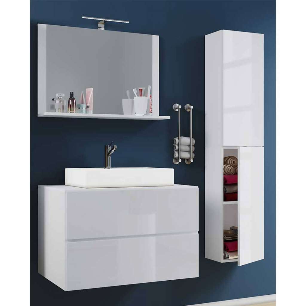 Badezimmermöbel in Weiss mit Spiegel inklusive Keramikbecken (dreiteilig)