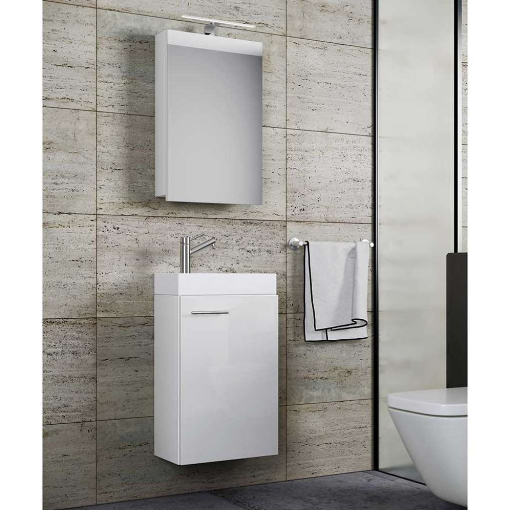 Weiße Badmöbel Gäste WC 22 cm tief 41 cm breit (zweiteilig)