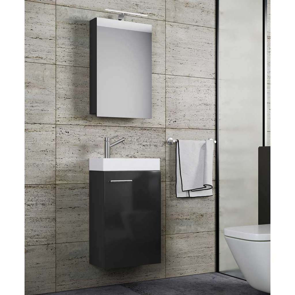 Gästetoilette Badmöbel für die Wandmontage Schwarz (zweiteilig)