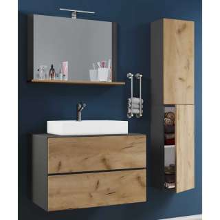 Modernes Badmöbel Set mit Spiegel 150 cm hoch 52 cm tief (dreiteilig)