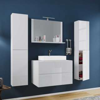 Badmöbel Wand weiss in modernem Design Hochglanz (vierteilig)