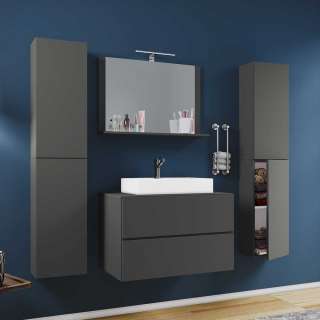 Badezimmermöbel Set Anthrazit hängend modernem Design (vierteilig)