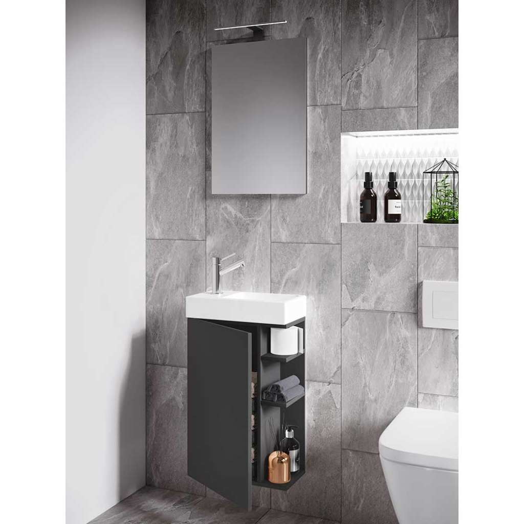 Waschplatz mit Spiegel und Becken in Anthrazit 40 cm breit (zweiteilig)