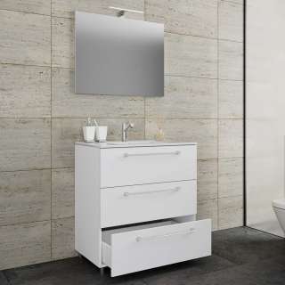 Waschplatz Bad Set weiß in modernem Design 46 cm tief (zweiteilig)