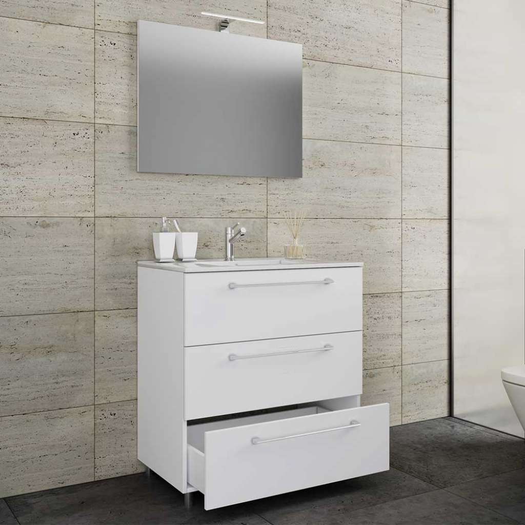 Waschplatz Bad Set weiß in modernem Design 46 cm tief (zweiteilig)
