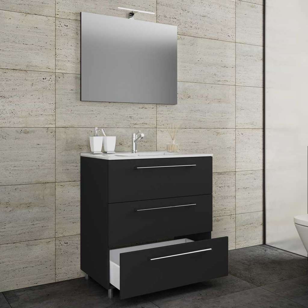 Waschtisch Set inklusive Becken in Schwarz 46 cm tief (zweiteilig)