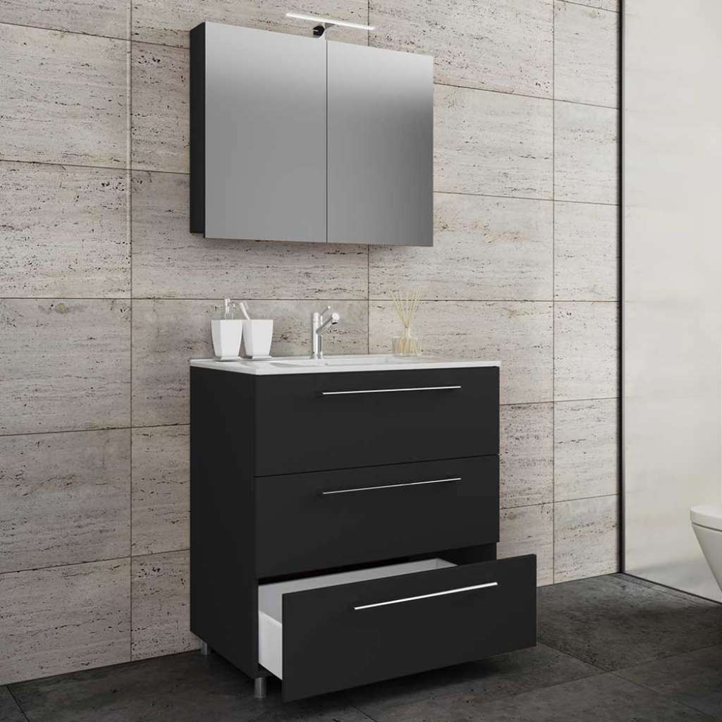 Waschplatz mit Schubladen in Schwarz modernes Design (zweiteilig)