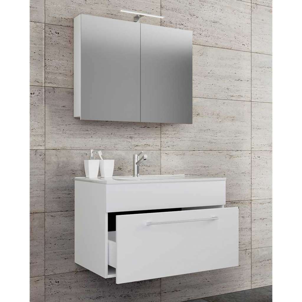 Waschplatz mit Spiegelschrank in Weiß die Wandmontage (zweiteilig)