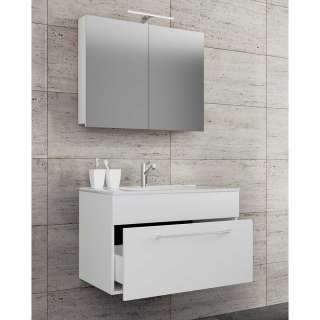 Waschplatz mit Spiegelschrank in Weiß die Wandmontage (zweiteilig)