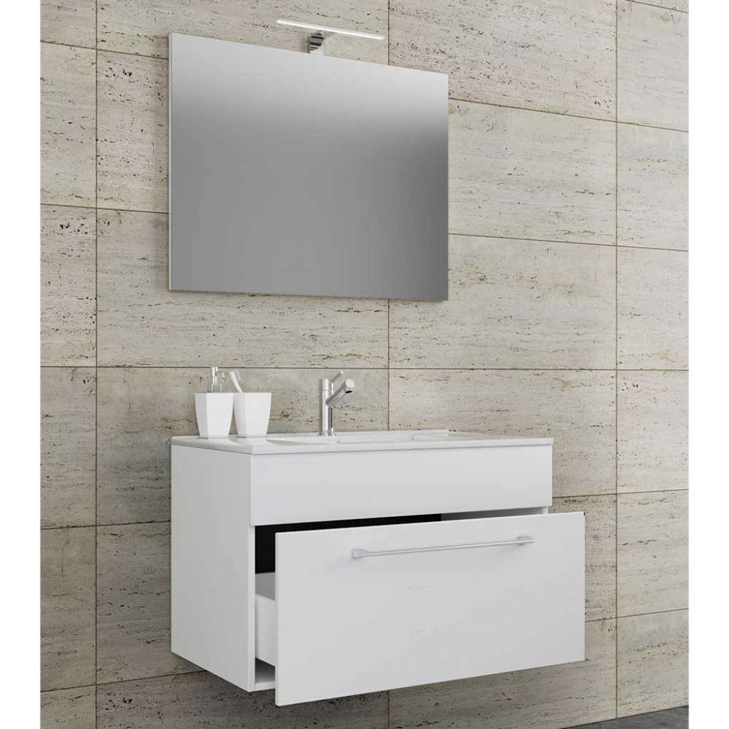 Waschplatz mit Spiegel in Weiß die Wandmontage (zweiteilig)