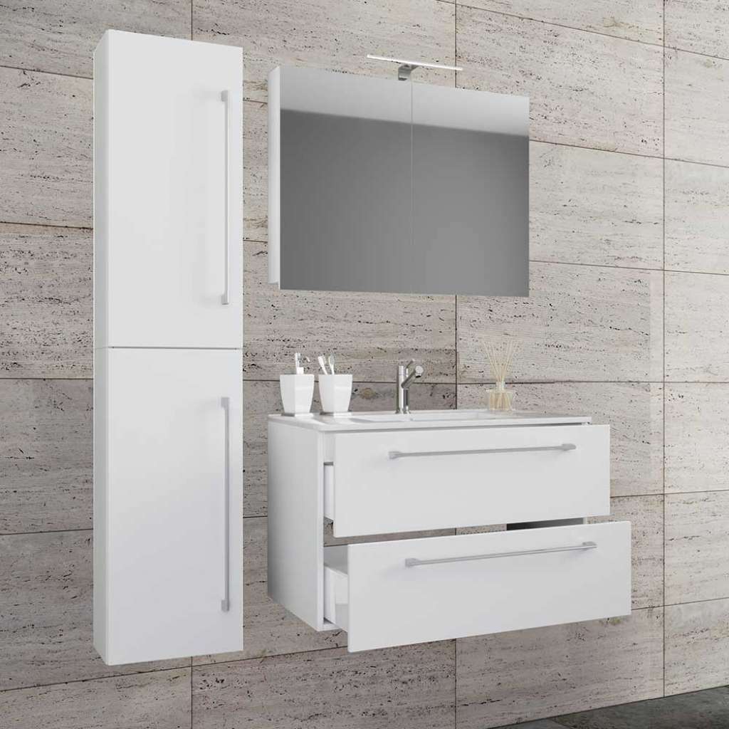 Badezimmereinrichtung weiss Hochglanz 150 cm hoch (dreiteilig)