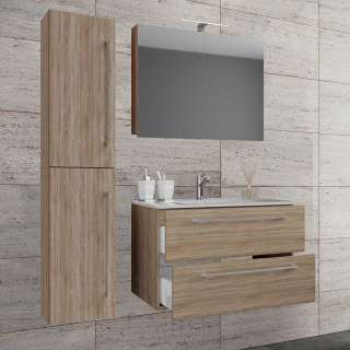 Badmöbelset Wandmontage modern in Sonoma-Eiche 46 cm tief (dreiteilig)