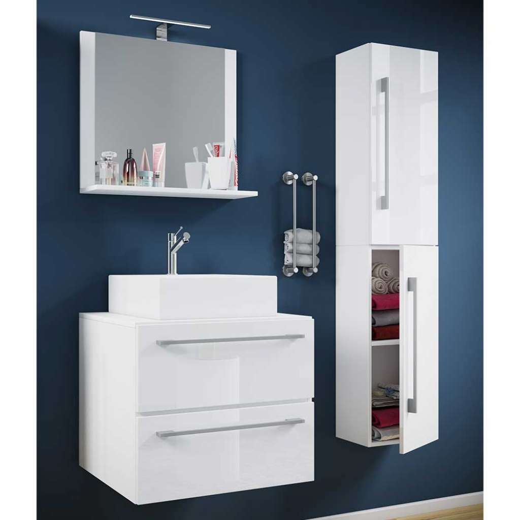 Badezimmermöbel Set Wandmontage in Weiß melaminbeschichtet (dreiteilig)