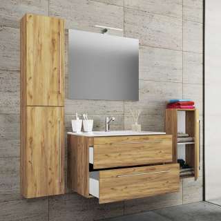 Waschplatz Set Wildeiche Honigfarben in modernem Design 46 cm tief (vierteilig)