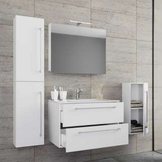 Waschplatz Set weiß Hochglanz in modernem Design 150 cm hoch (vierteilig)