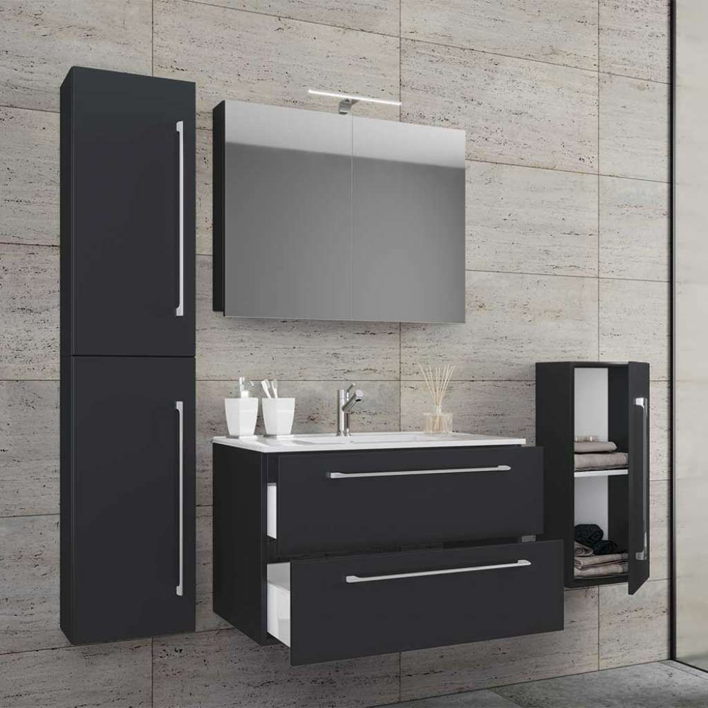 Badezimmerset Schwarz Weiß in modernem Design 46 cm tief (vierteilig)