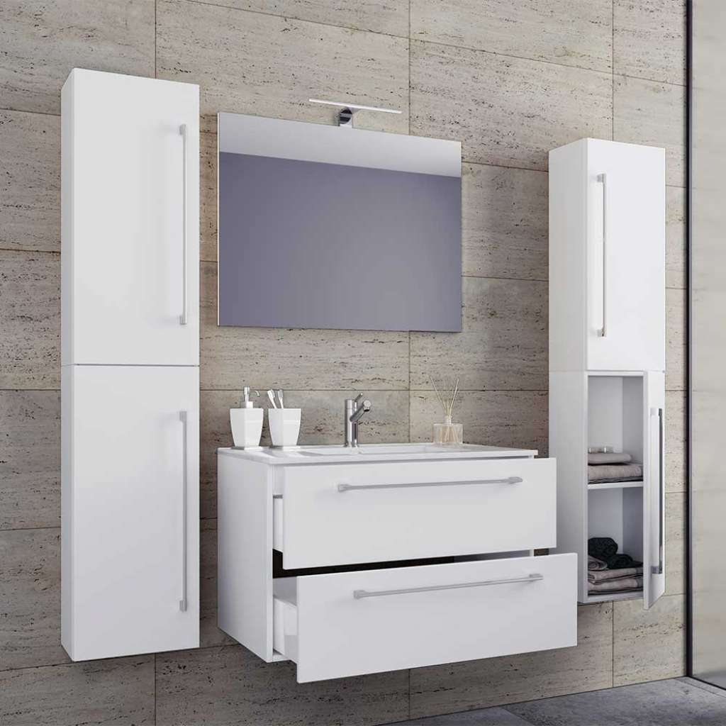 Badmöbelset 4teilig in Weiß für die Wandmontage 150 cm hoch (vierteilig)