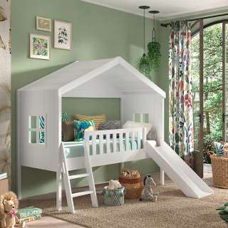 Kinderzimmer Bett weiß Haus Skandistil inklusive Leiter Rutsche