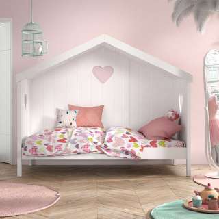 Kinderzimmer Bett Haus weiß mit Herz Motiv 172 cm hoch