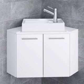 Eck Waschbeckenunterschrank in Weiß einem Aufsatzwaschbecken