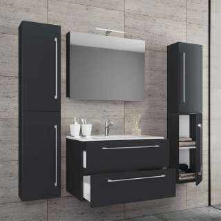 Badezimmermöbel 4teilig schwarz Hochglanz Front 46 cm tief (vierteilig)