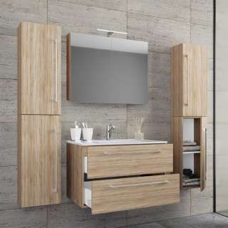 Badmöbel Sonoma Eiche in modernem Design melaminbeschichtet (vierteilig)