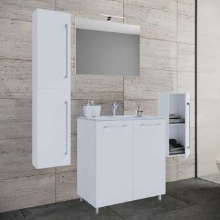 Badmöbel Set mit Spiegel und Becken in Weiß Hochglanz (vierteilig)