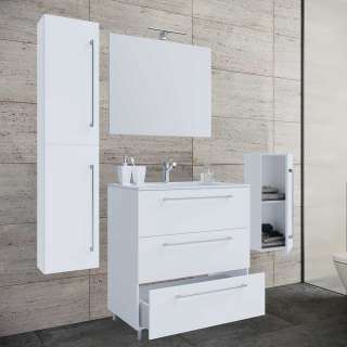 Hochglanzfront Badmöbel Set weiss inklusive Becken 46 cm tief (vierteilig)