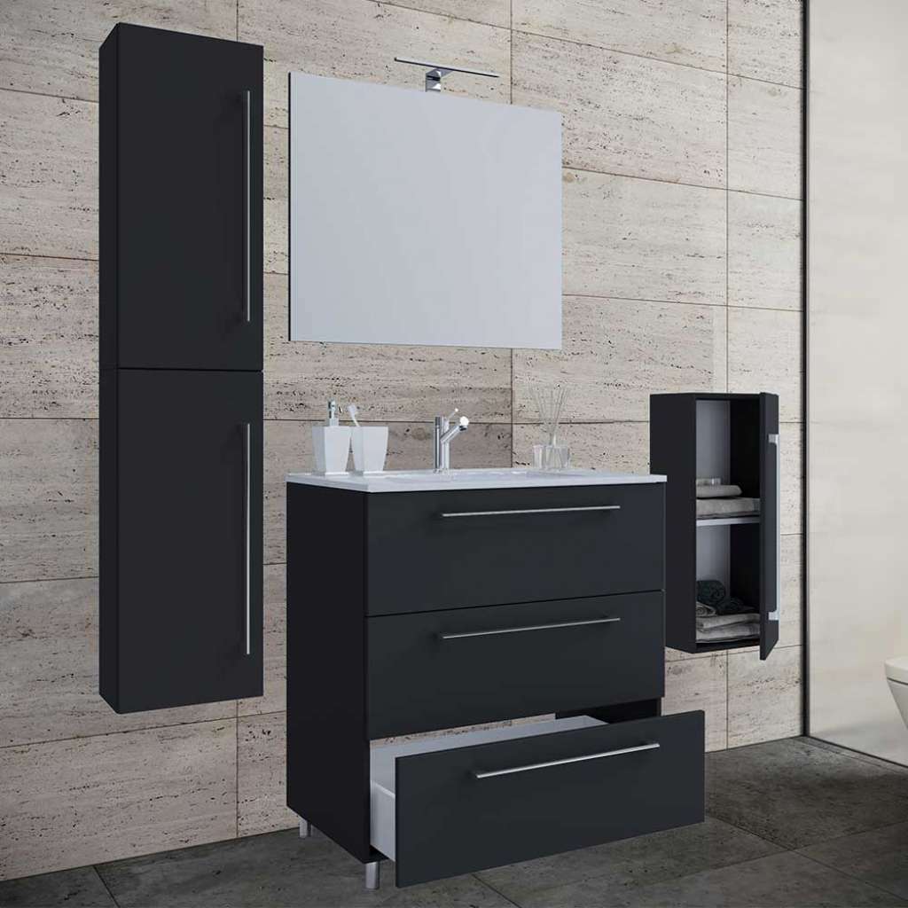 Badmöbelkomplettset hochglänzend schwarz in modernem Design 150 cm hoch (vierteilig)