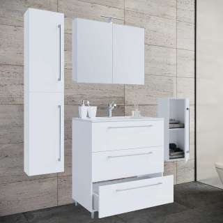 Badezimmermöbel Set weiss Hochglanz melaminbeschichtet (vierteilig)