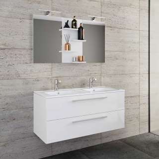 Waschplatz Set weiss Hochglanz mit Doppel Waschbecken 112 cm breit (zweiteilig)