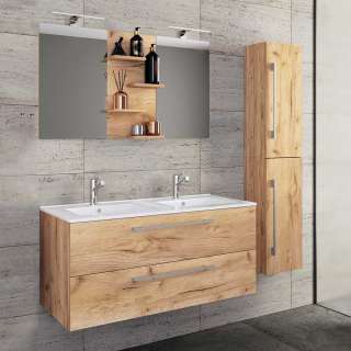 Badezimmerset mit Waschbecken in Wildeiche Honigfarben Wandmontage (dreiteilig)