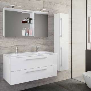 Badezimmermöbel weiss Hochglanz in modernem Design 145 cm breit (dreiteilig)
