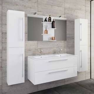 Badmöbelset weiss Hochglanzfront 150 cm hoch inklusive Becken (vierteilig)