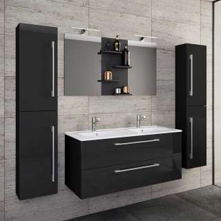 Waschplatz Set schwarz Hochglanzfront in modernem Design vierteilig (vierteilig)