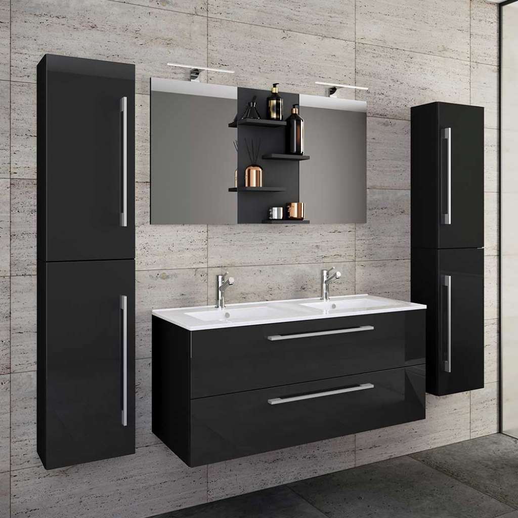 Waschplatz Set schwarz Hochglanzfront in modernem Design vierteilig (vierteilig)